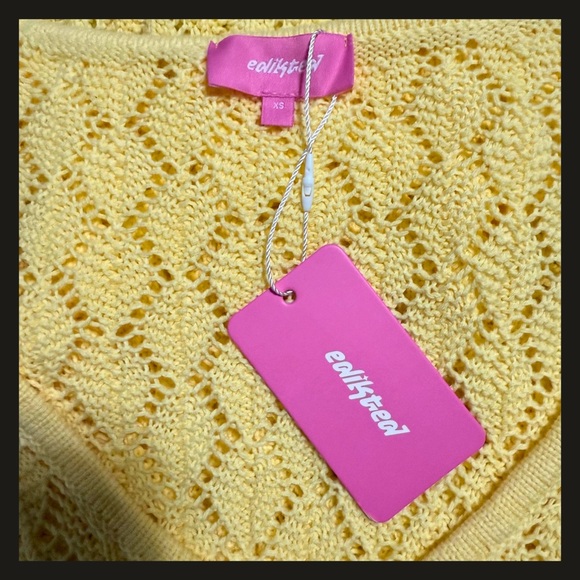 Edikted Brie Yellow Crochet Cut-Out Mini Dress XS NWT Festival Beach Cover Up - Picture 12 of 12